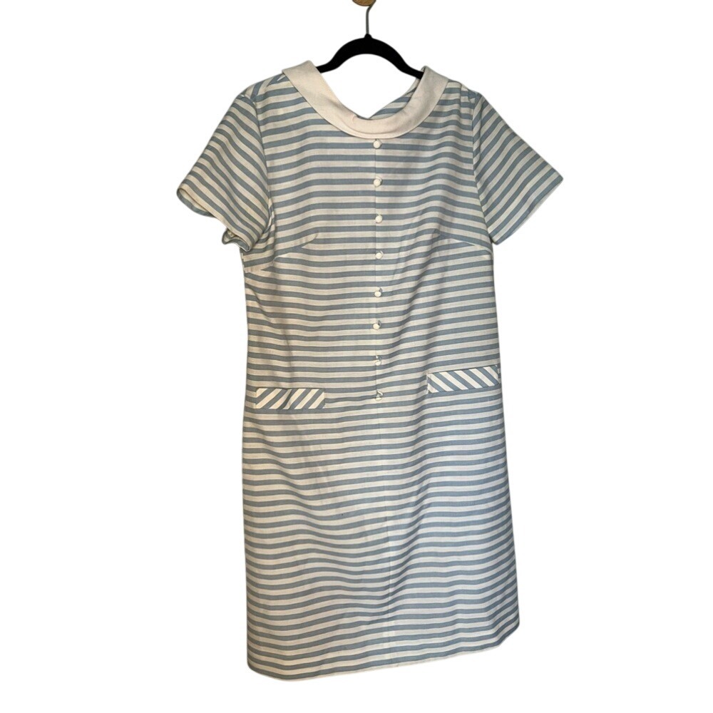 Stacy ames blue and white steiped‎ sailor vintage union made dress